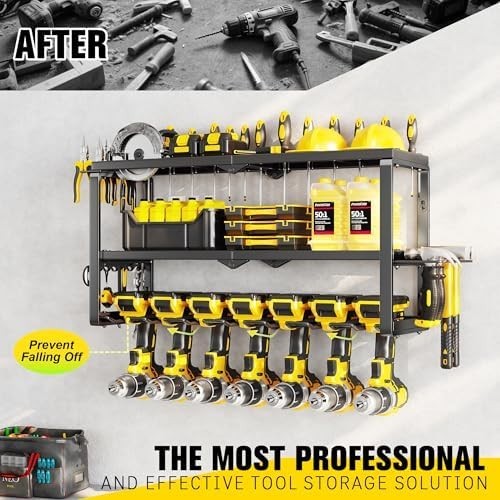 3-Tier Wall Mounted Power Tool Organizer 7 Slots Alloy Steel