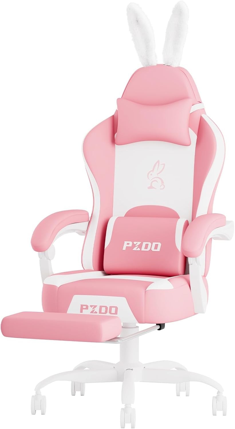 Gaming Chair Ergonomic Recliner Oversized Seat Footrest Tech Cloth Adults