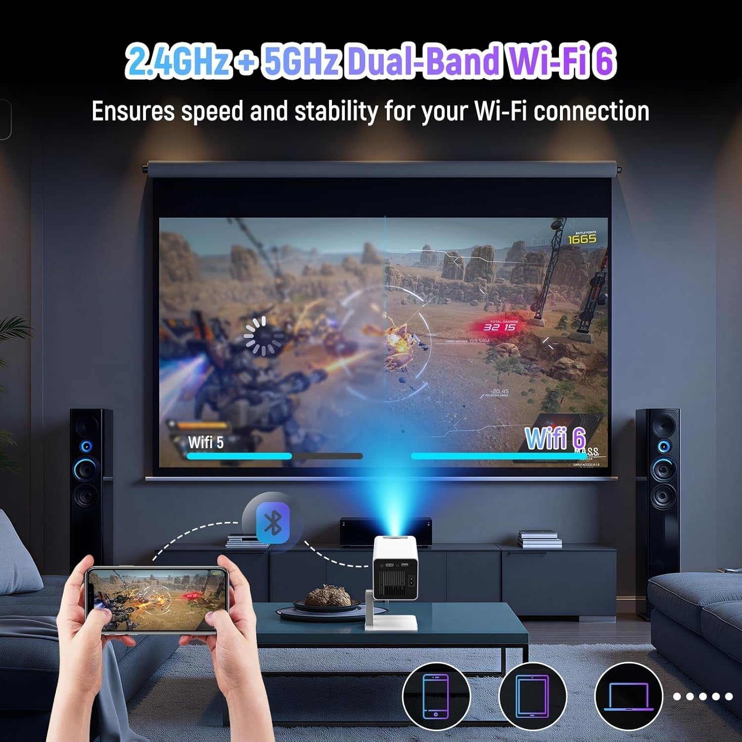 Mini Smart Projector Android 11 1080P 4K Support WiFi Bluetooth
