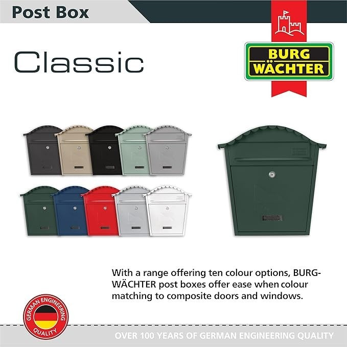 Lockable Wall Mounted Steel Post Box Green Weatherproof Secure Mail Slot