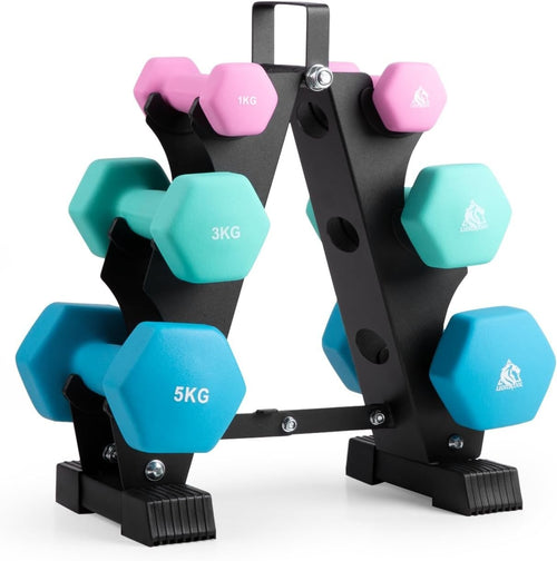 Neoprene Dumbbell Set with Portable Steel Rack, 1–5KG Home Gym