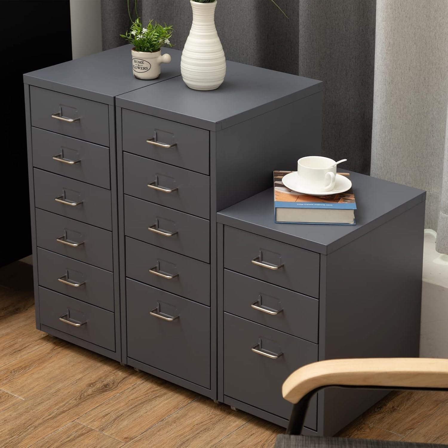 Grey Steel Rolling Drawer Cabinet 5 Tier Mobile Home Office Storage
