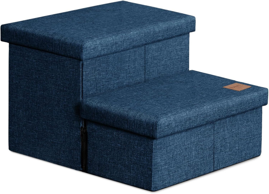 Dog Stairs with Storage 2 Step Foldable Pet Steps Ramp Navy 13"