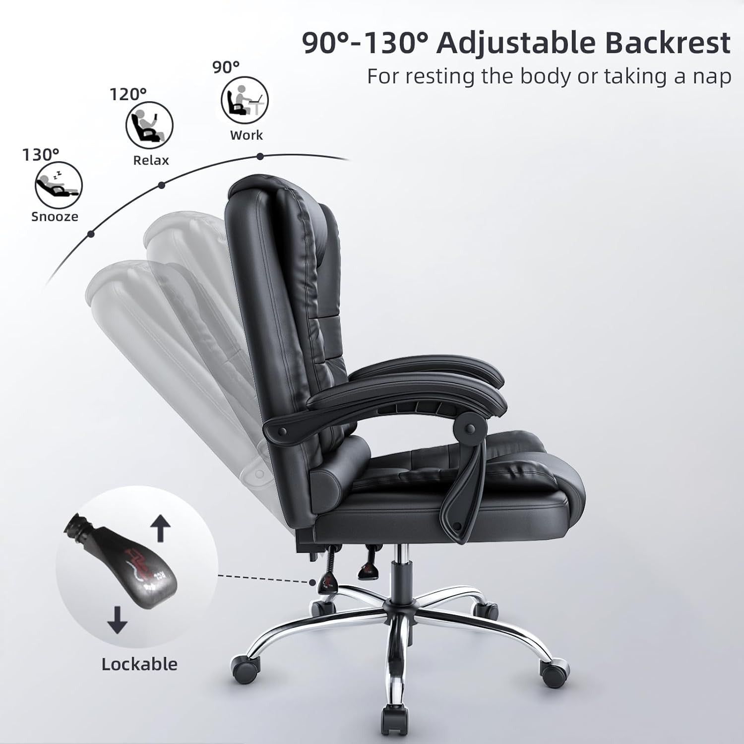 Executive Office Chair High Back PU Leather Reclining Black