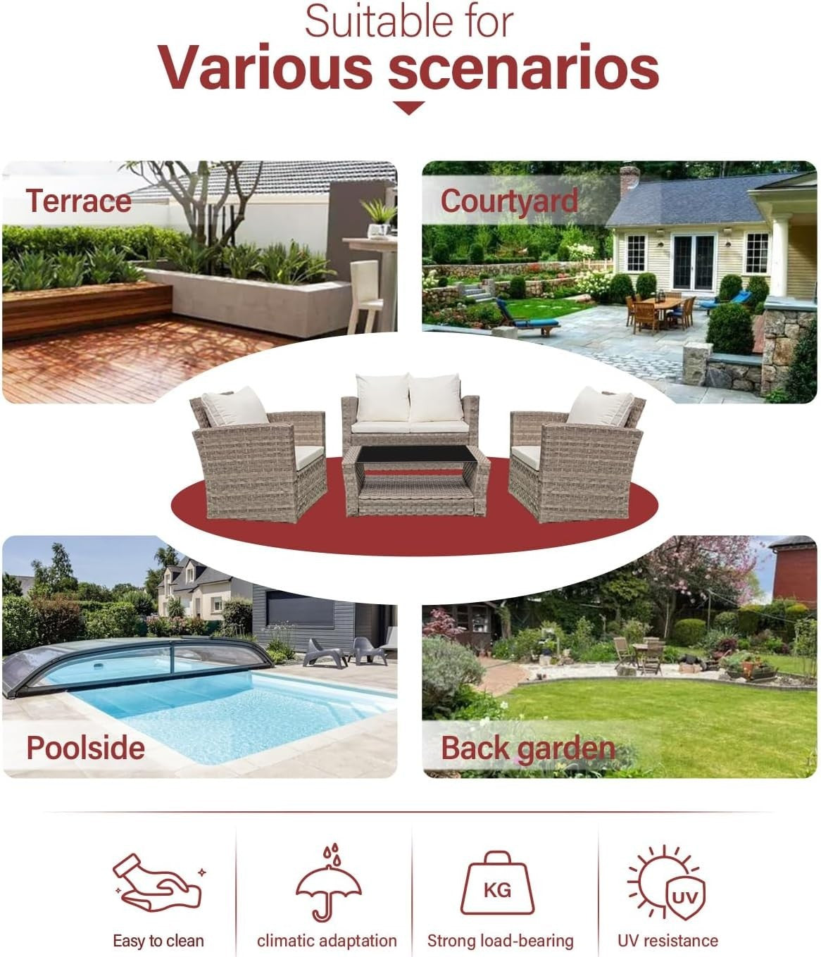 4 Seater Rattan Garden Furniture Set Outdoor Patio Sofa Table Chairs