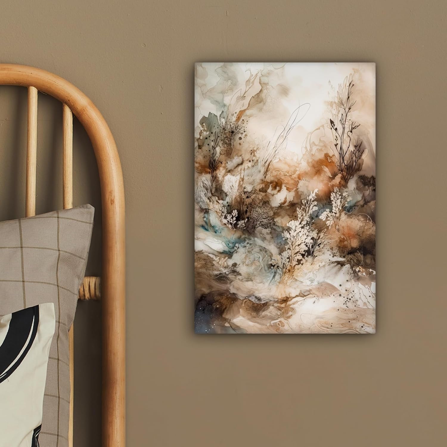 Abstract Floral Canvas Wall Art 20x30cm Beige Framed Modern Print