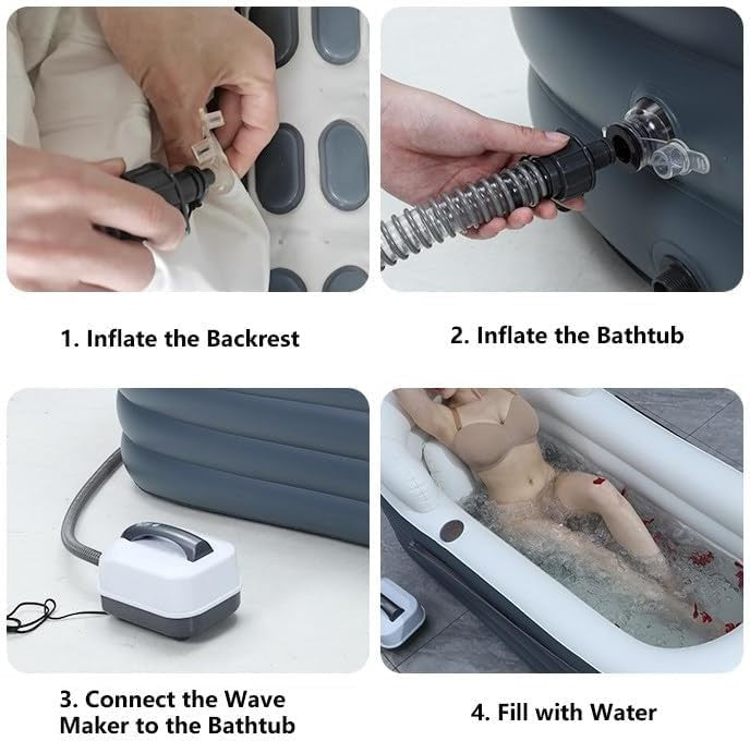 Portable Bubble Spa Bathtub Inflatable Hydrotherapy Jets Remote Control