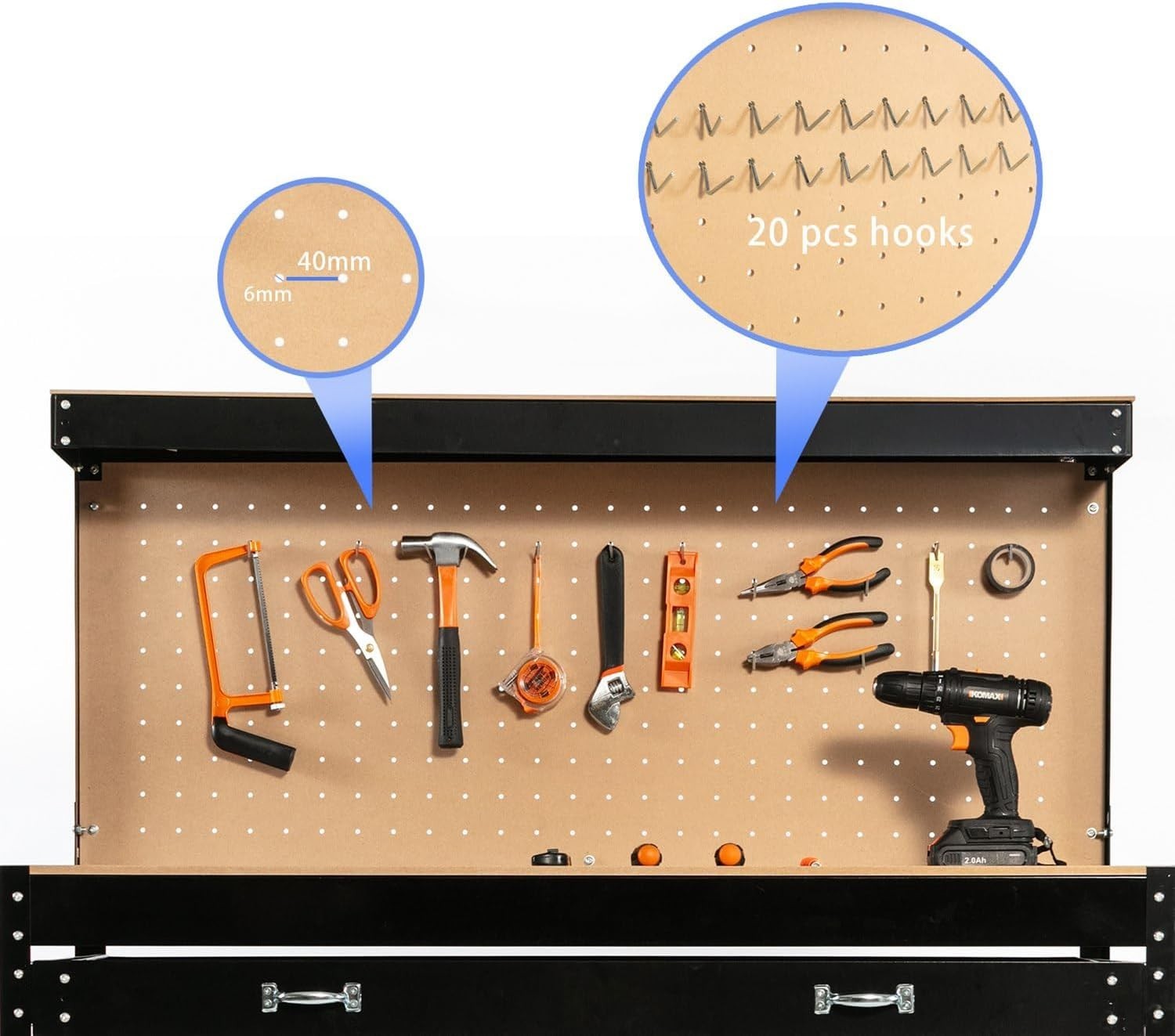 Black Steel Garage Workbench Tool Station w/ Drawer Pegboard Shelf DIY Setup