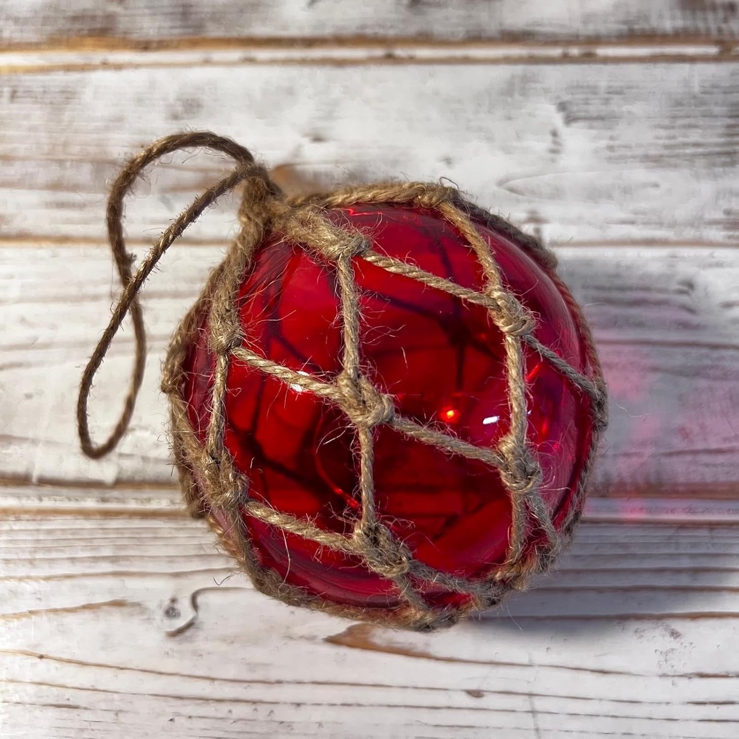 Red Glass Fishing Buoy Light LED Nautical Hanging Lamp Coastal Home Decor 10cm