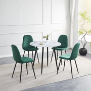 Round Marble Dining Table 4 Green Velvet Chairs Modern 90cm Kitchen Set