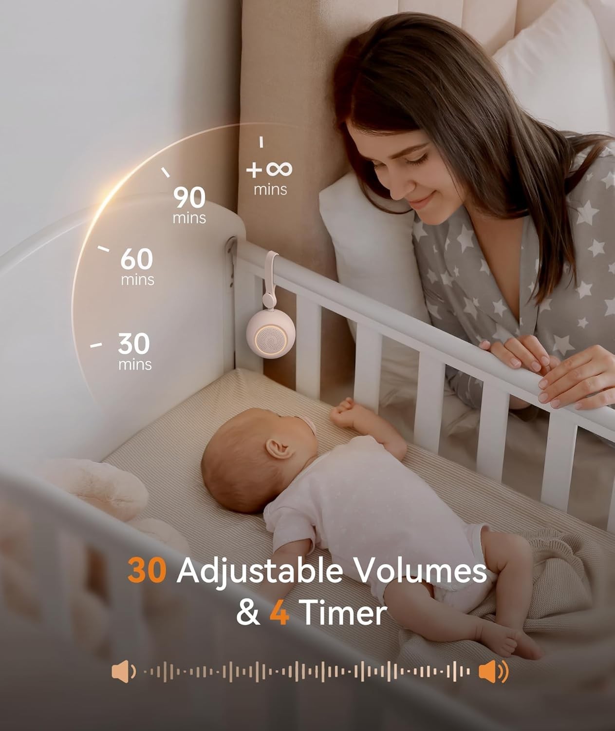 Portable Baby White Noise Machine – 19 Sounds, USB, Travel-Friendly, Timer