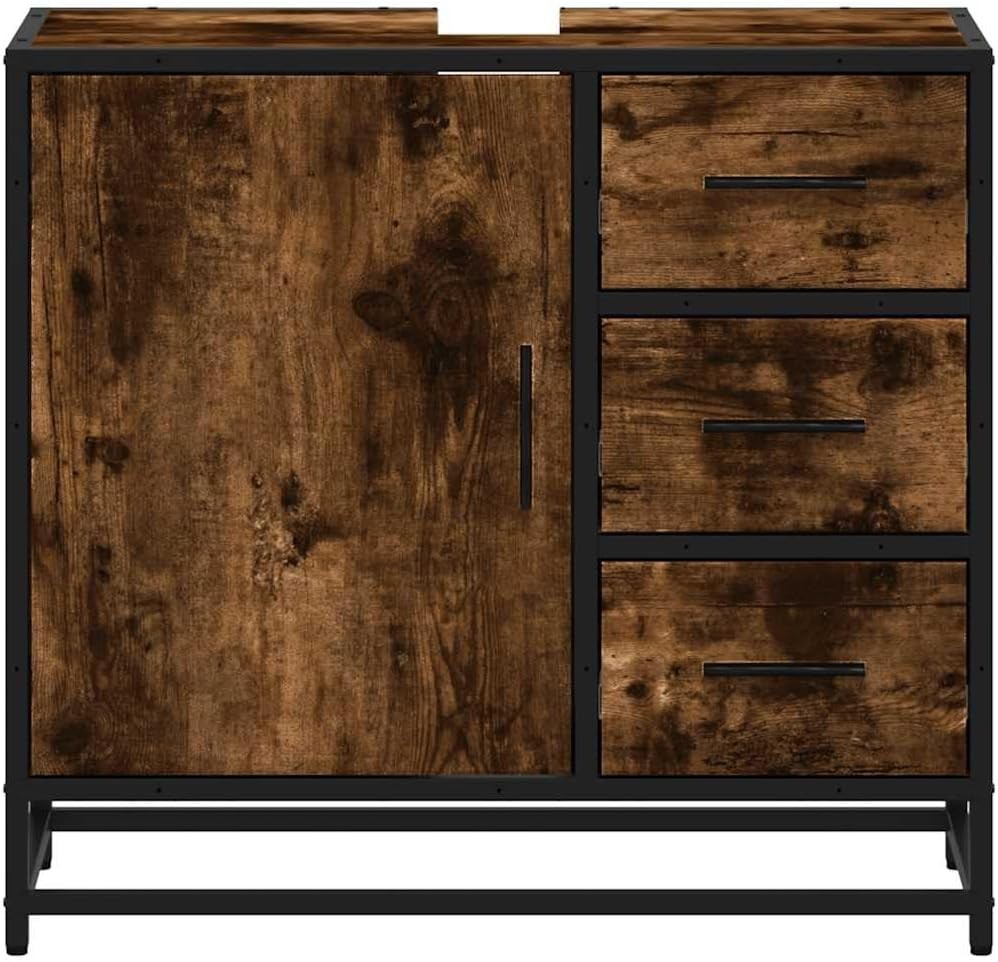 Smoked Oak Bathroom Sink Cabinet Industrial Vanity Storage Unit 65x33x60cm