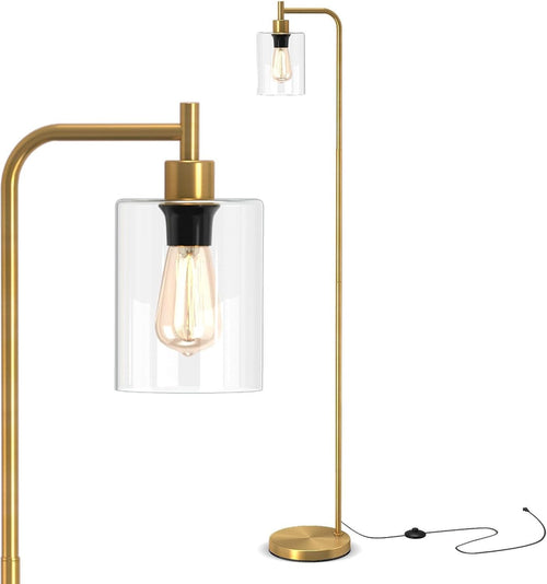 Gold Floor Lamp Hanging Glass Shade E27 Modern Standing Reading Light