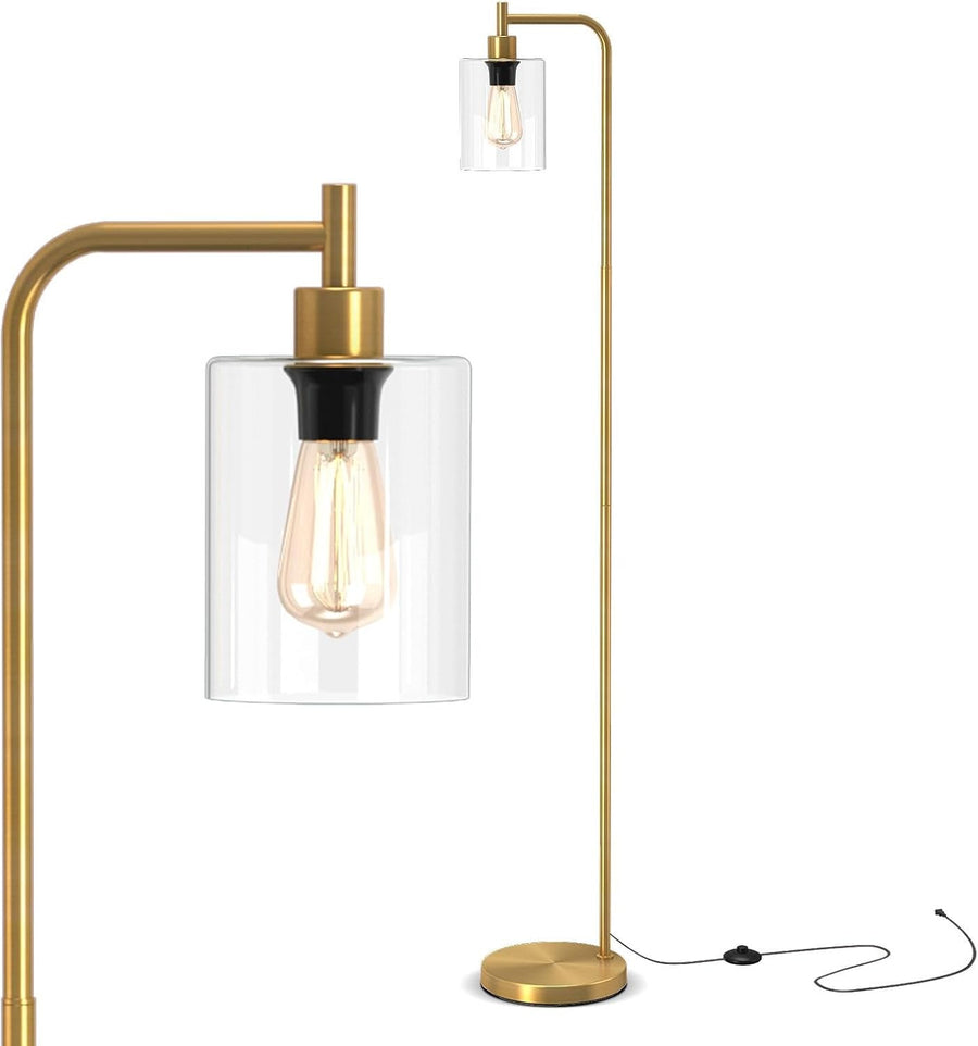 Gold Floor Lamp Hanging Glass Shade E27 Modern Standing Reading Light