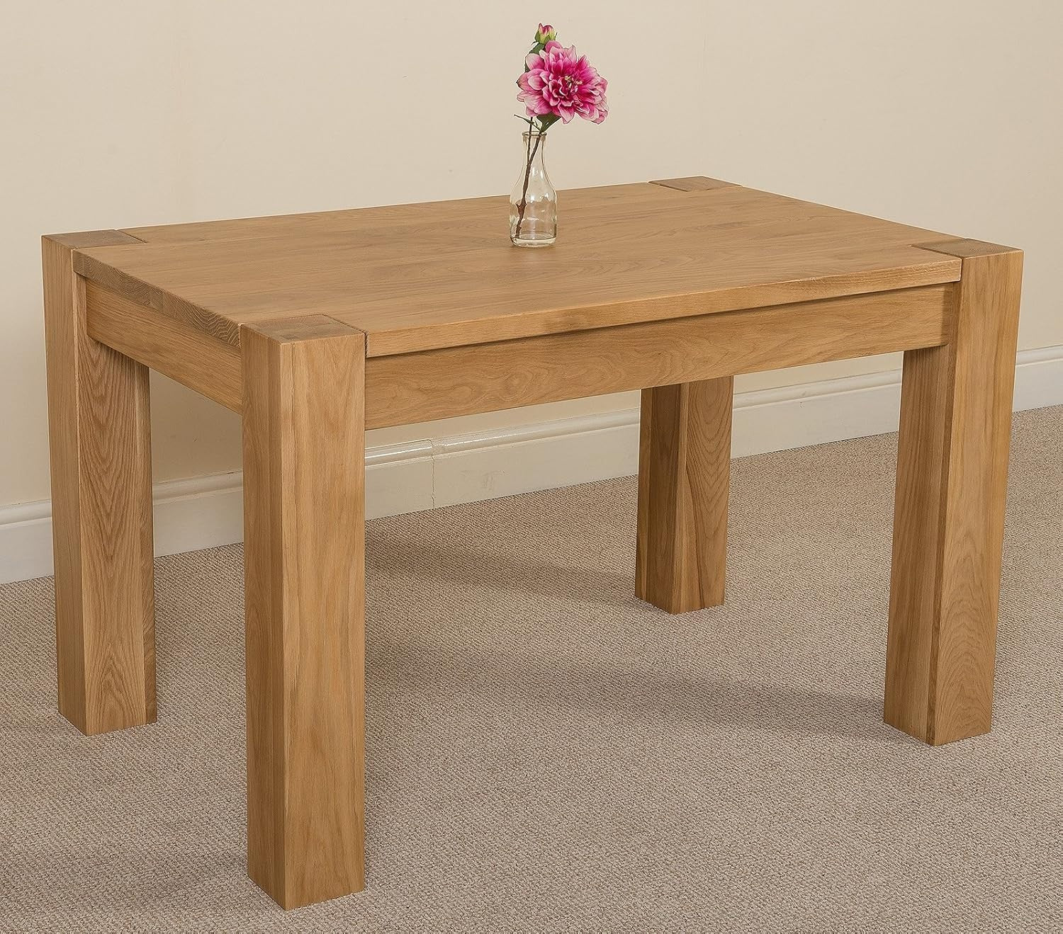 6 Beige Fabric Chairs Oak Dining Table Set Solid Wood 125x80cm Modern