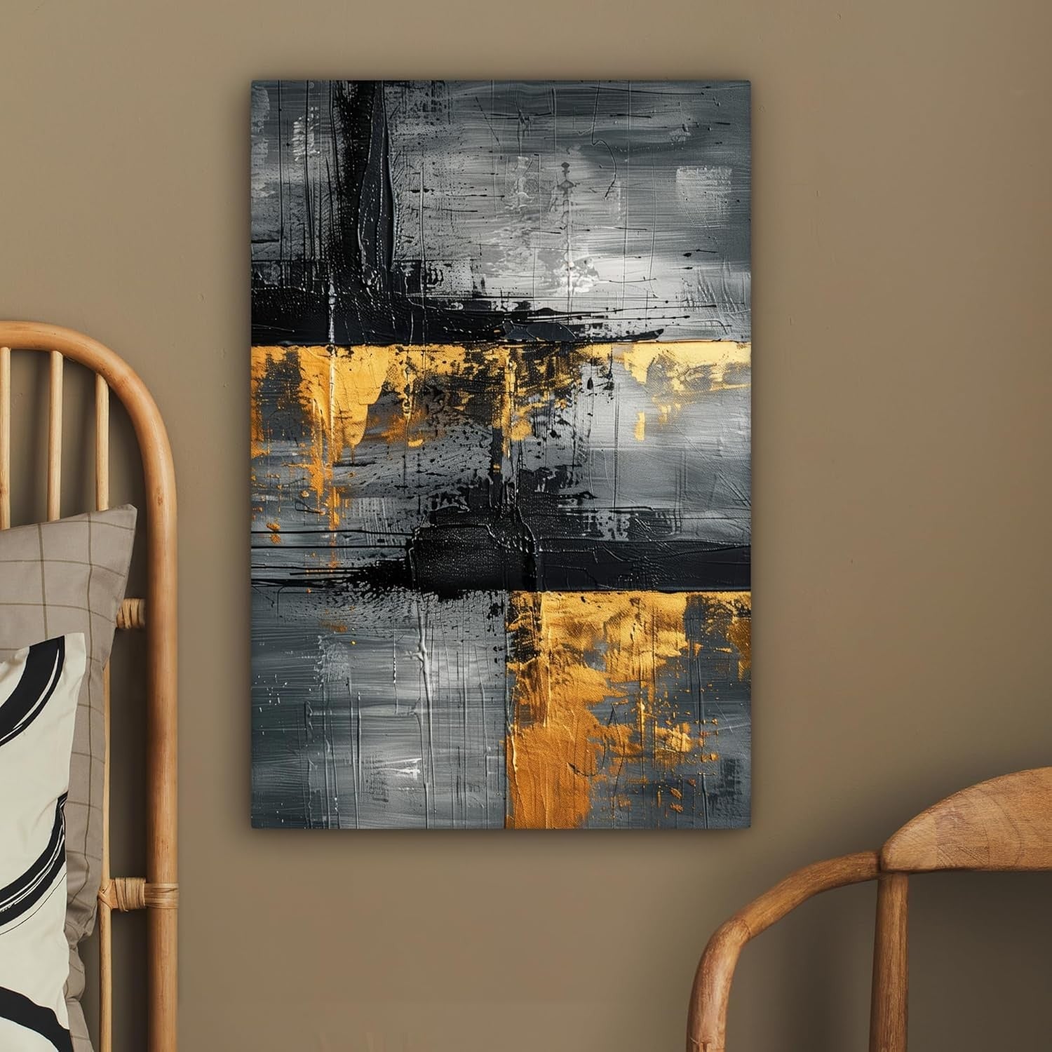 Abstract Gold Black Canvas Wall Art 40x60cm Framed Modern Luxury
