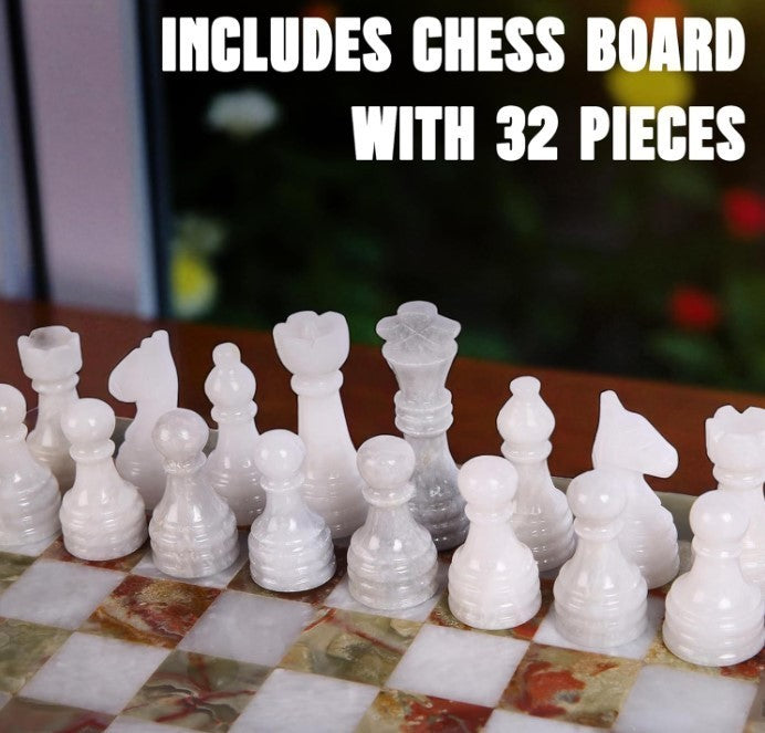 Luxury 10x10” Marble Chess Set Onyx Green & White – Premium Stone Board