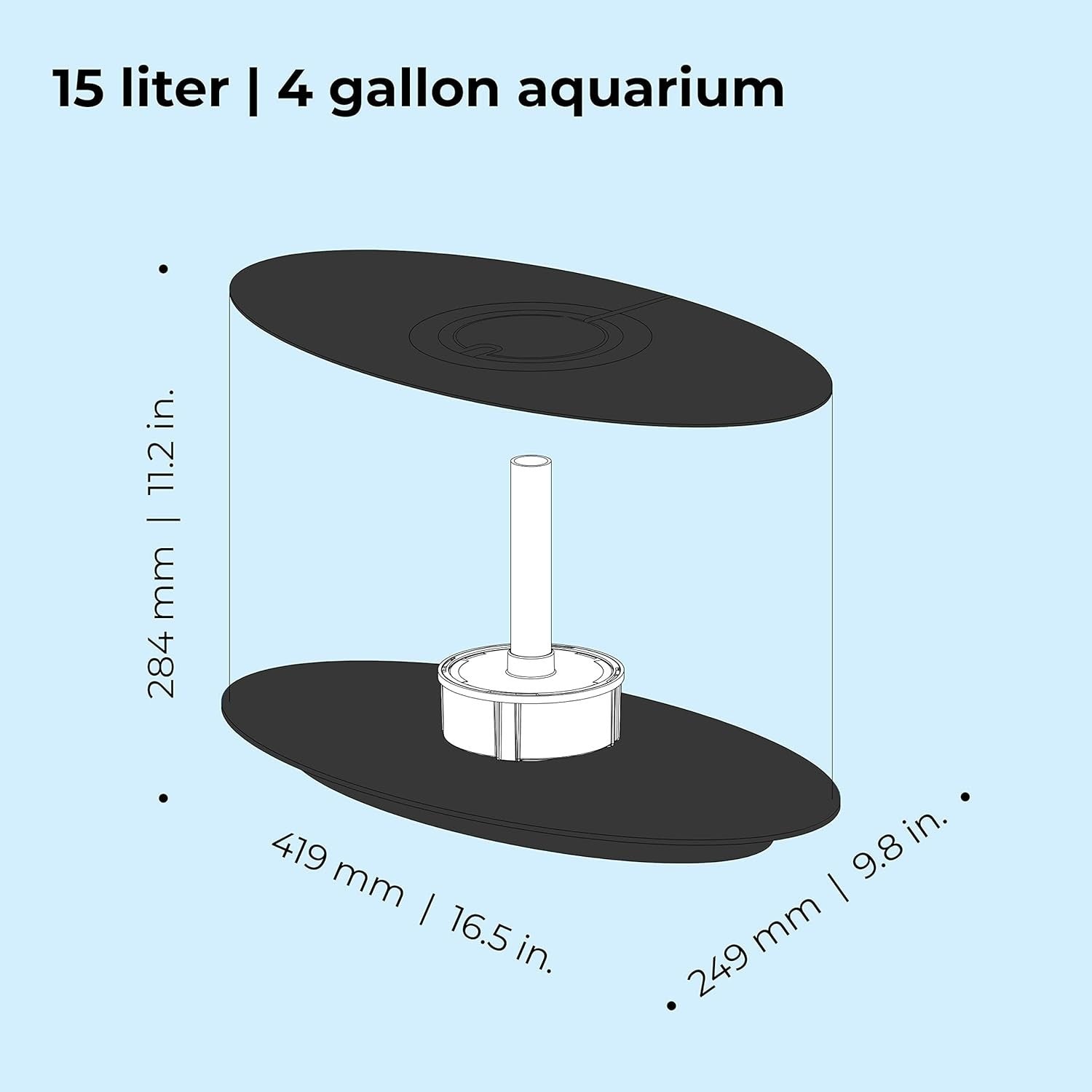15L Black Acrylic Oval Aquarium with Remote LED Lights & 5-Step Filter