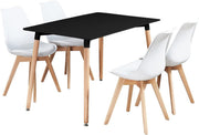 Rectangular Dining Table Set – 4 Chairs with PU Cushions and Solid Wood Frame