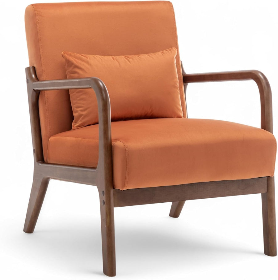 Luxury Orange Velvet Accent Chair w/ Lumbar Cushion – Small Armchair