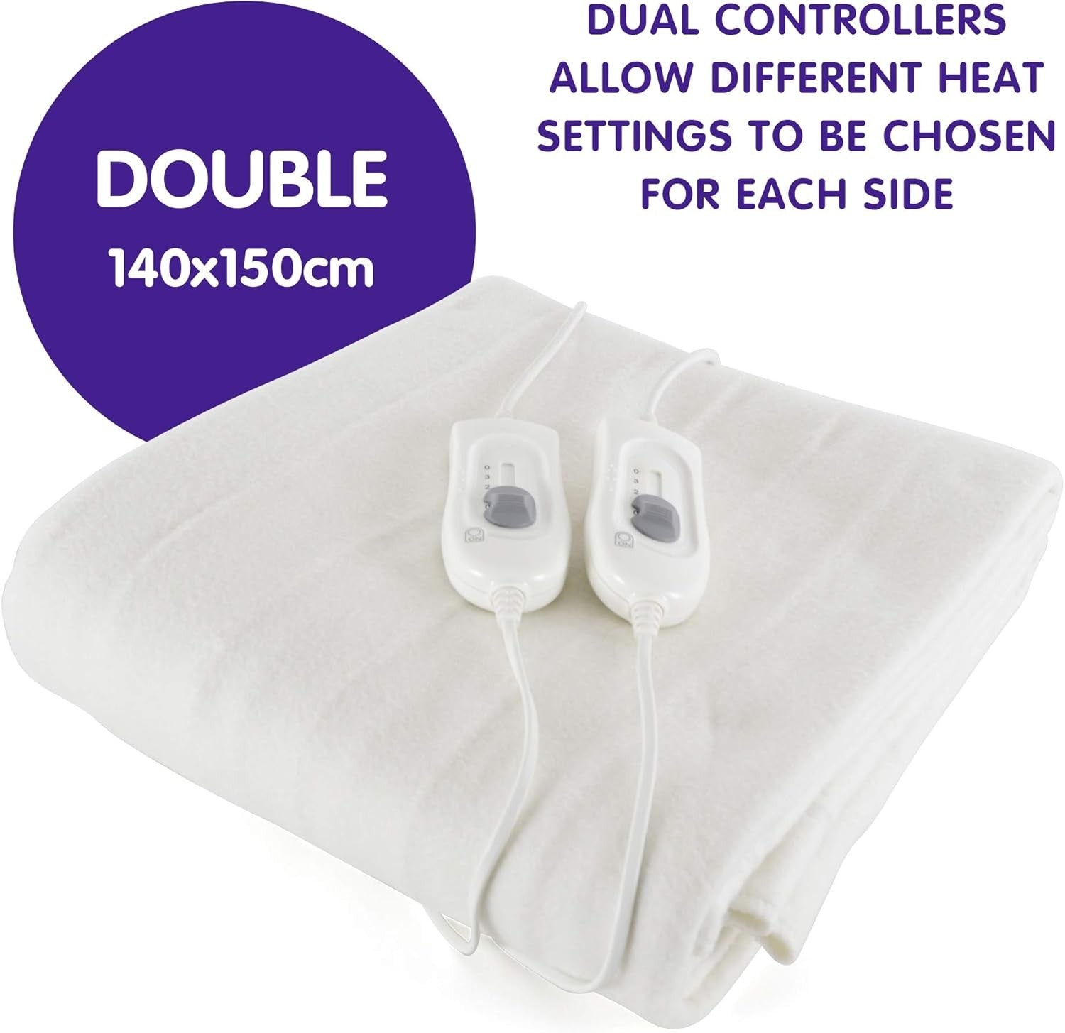 Double Electric Heated Underblanket Silent Warm Washable White