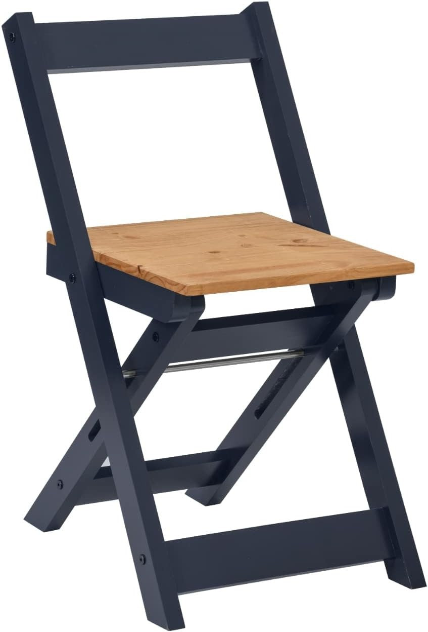 Folding Drop Leaf Dining Table & 4 Chairs Pine & Blue Set
