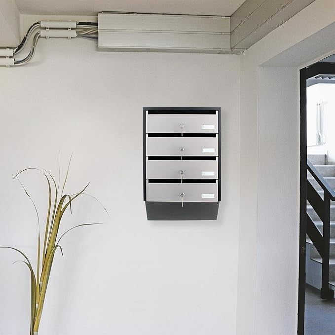 Wall Mounted Lockable Mailbox System 4 Units Steel Secure Post Box C4 Size