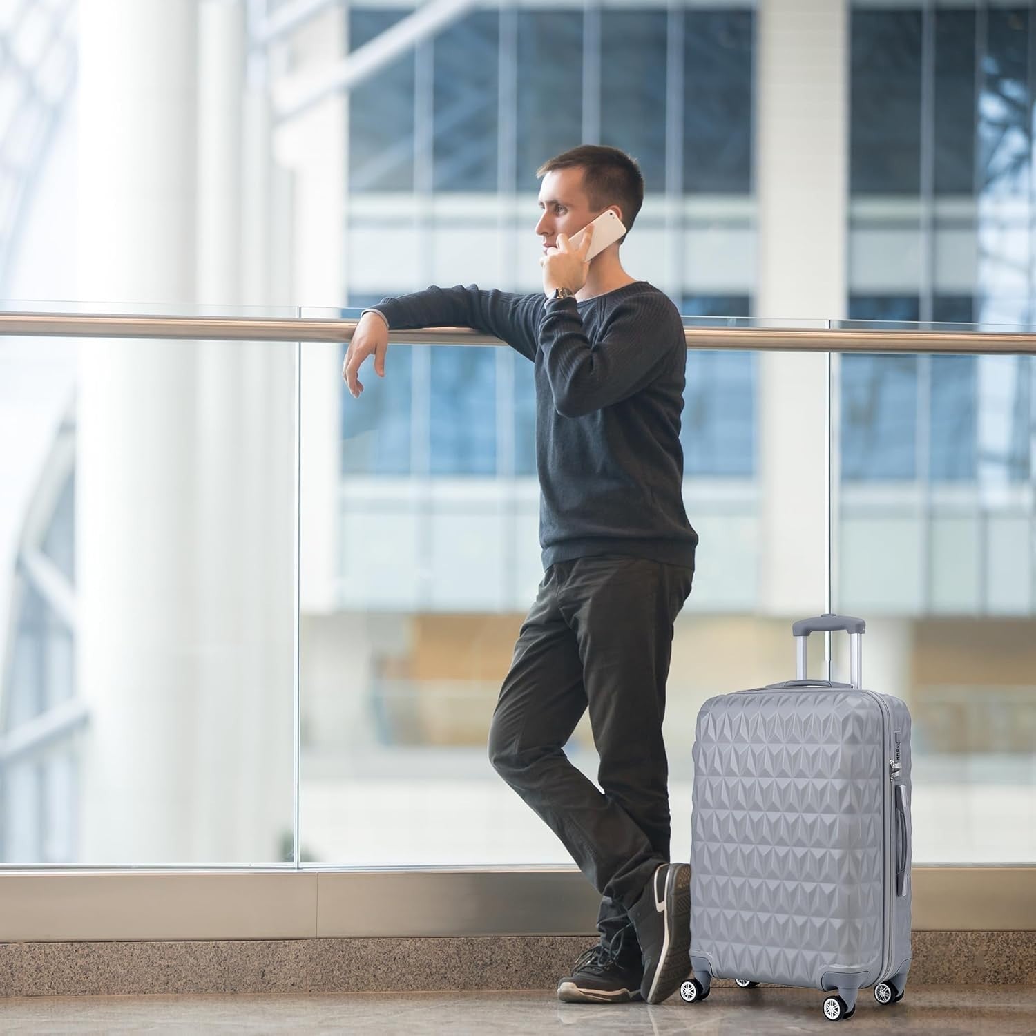 Silver Medium ABS Check In Suitcase 24 Inch Lightweight 4 Wheel Spinner