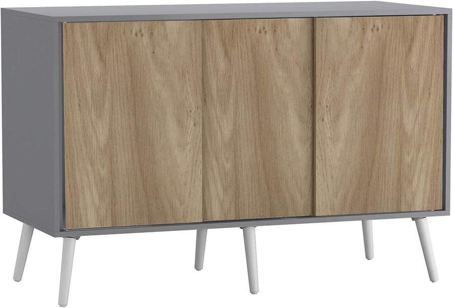Modern 3-Door Sliding Sideboard Cabinet Oak Doors Wooden Legs Storage Unit
