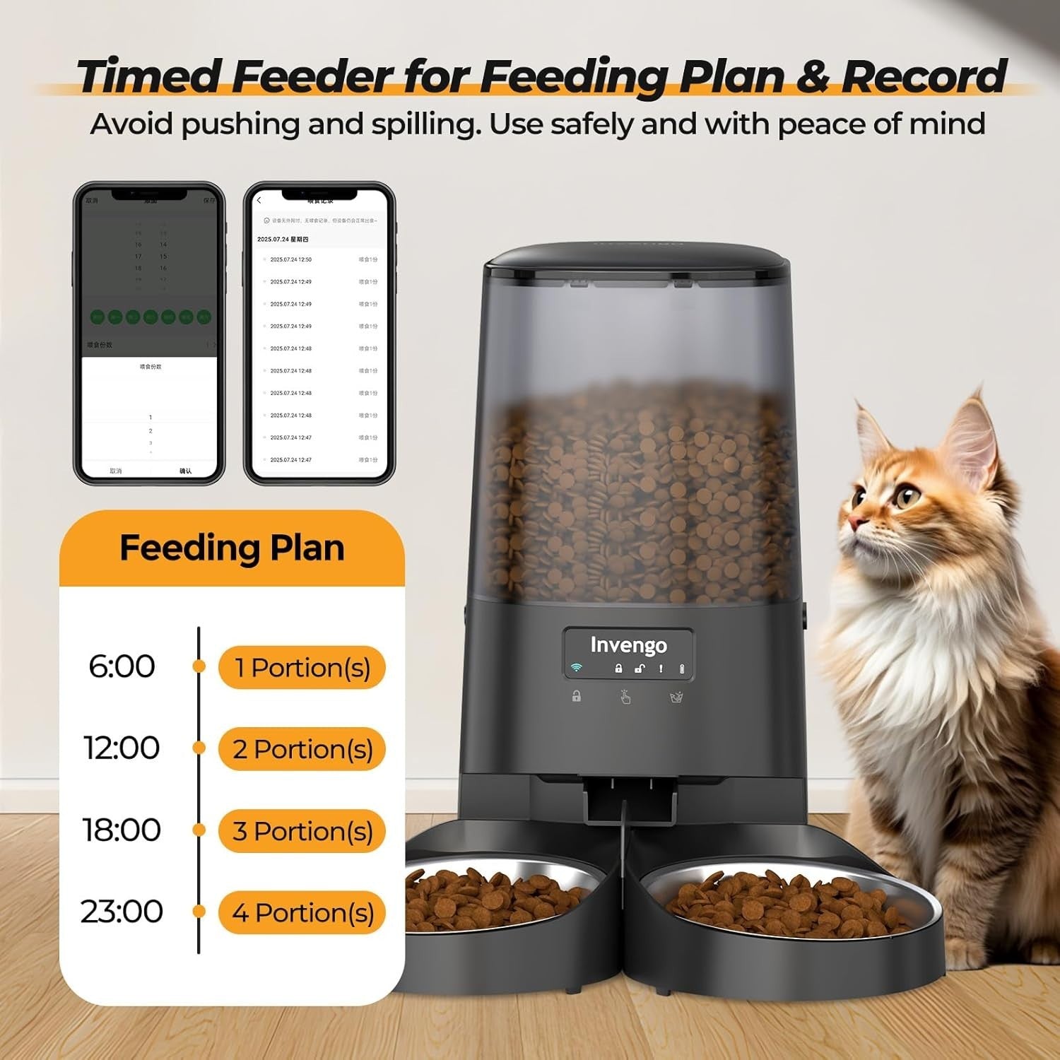 5L WiFi Automatic Cat Feeder Dual Bowl App Control Food Dispenser