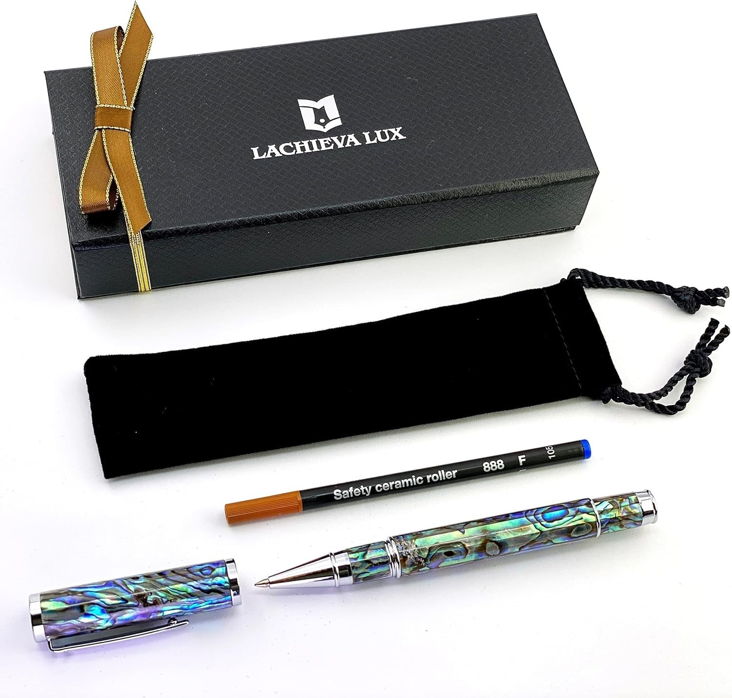 Luxury Blue Abalone Shell Rollerball Pen Gift Set