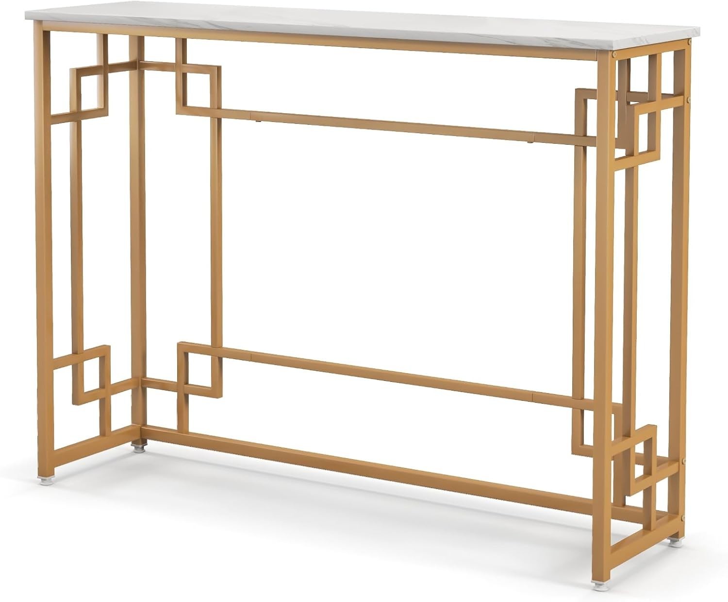 Slim Faux Marble Console Table with Gold Metal Frame – 110cm Wide, Anti-Tip