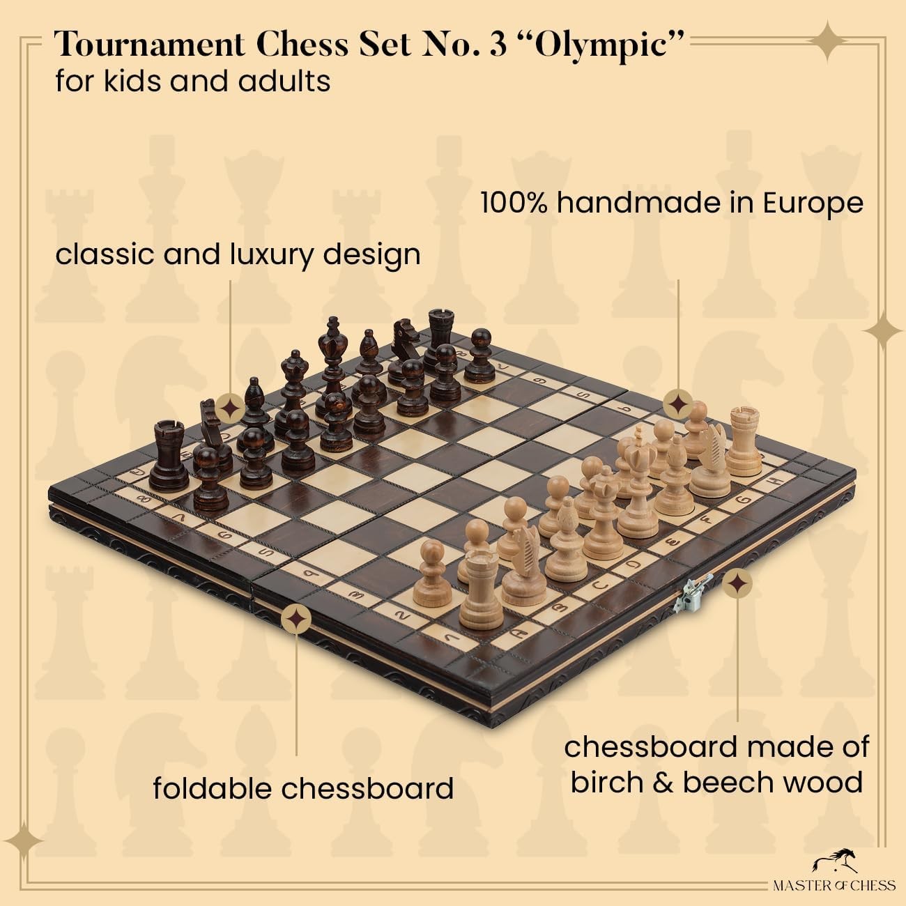 35cm Wooden Chess Set OLYMPIC | Handcrafted Board & Pieces | Portable Luxury