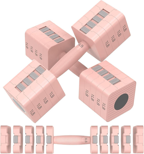 5-in-1 Adjustable Dumbbell Pair 3–11LB Quick Change Pink Home Gym Weights