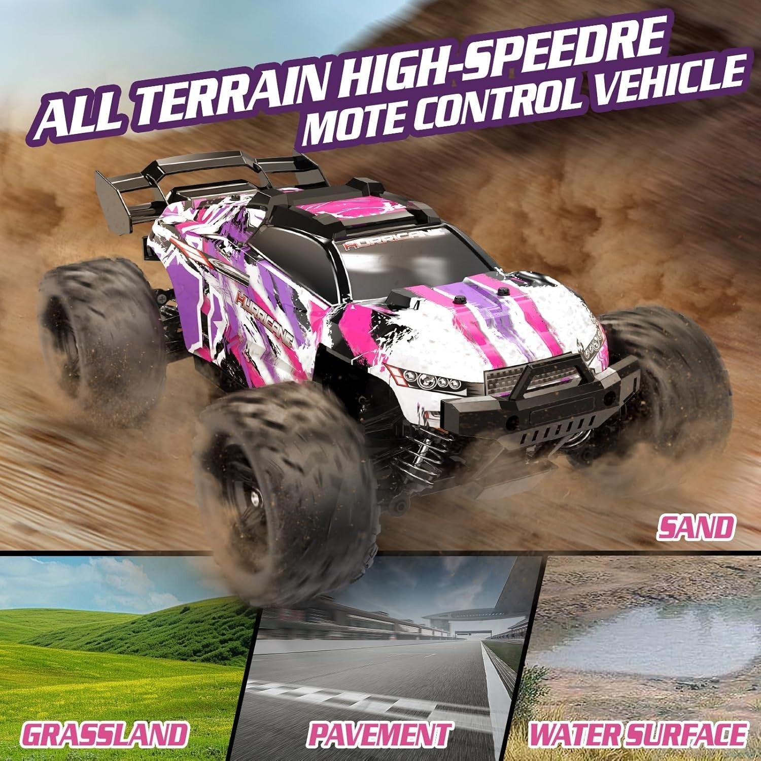 1:18 Pink RC Car for Girls 40KM/H 4WD Off-Road Truck Dual Battery Toy