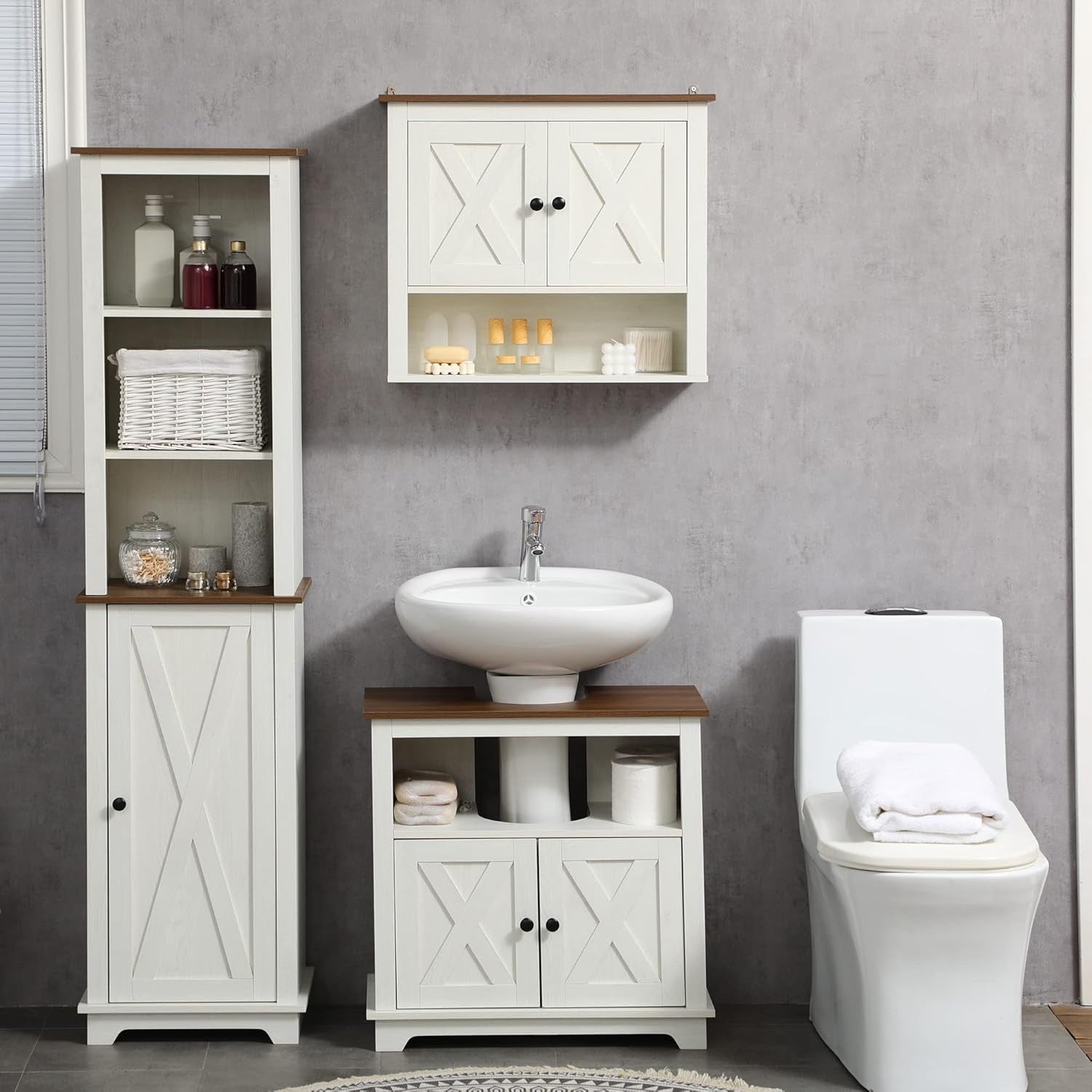 White Under Sink Bathroom Cabinet – 60cm Storage Unit with Doors & Shelf