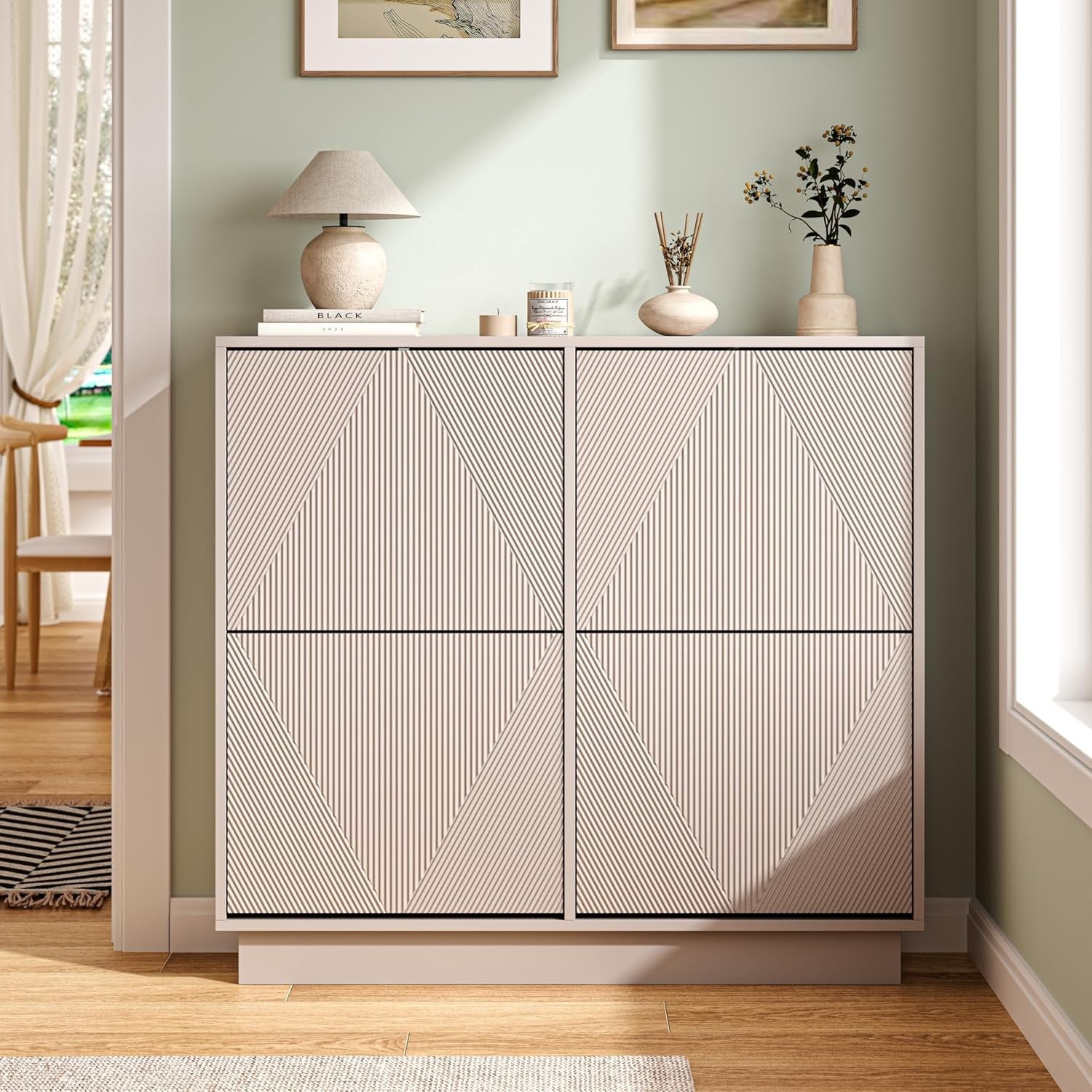 Cashmere Shoe Cabinet 4 Flip Drawers | Slim, Anti-Tip, 99cm Wide Storage