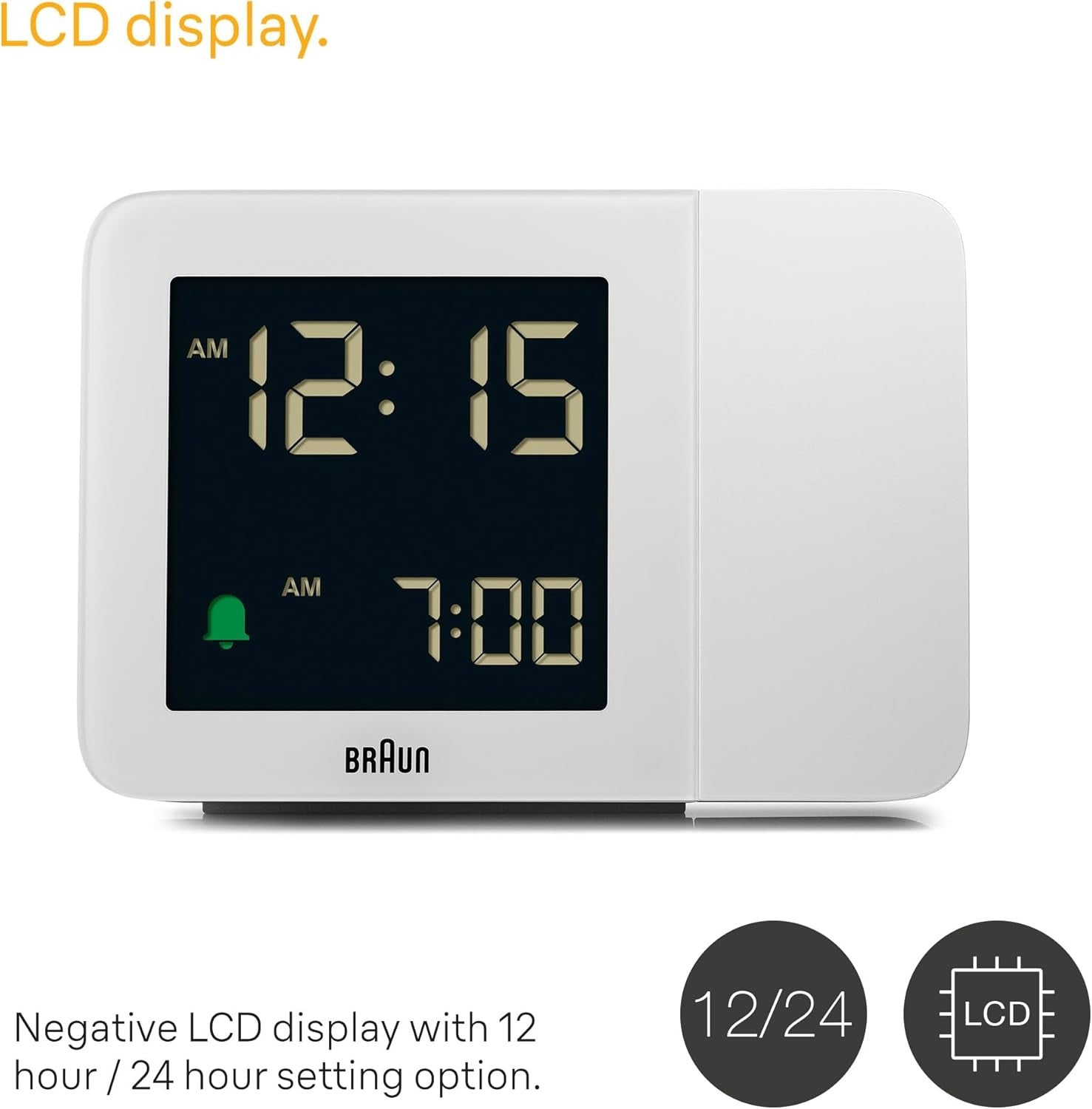 Projection Alarm Clock with Backlight LCD Display Snooze White