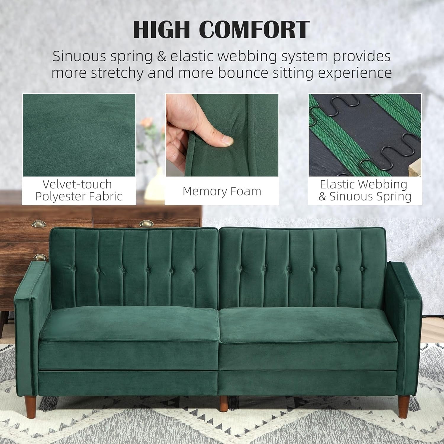 Green  Velvet 3 Seater Sofa Bed Click Clack Recliner Couch Guest Sleeper