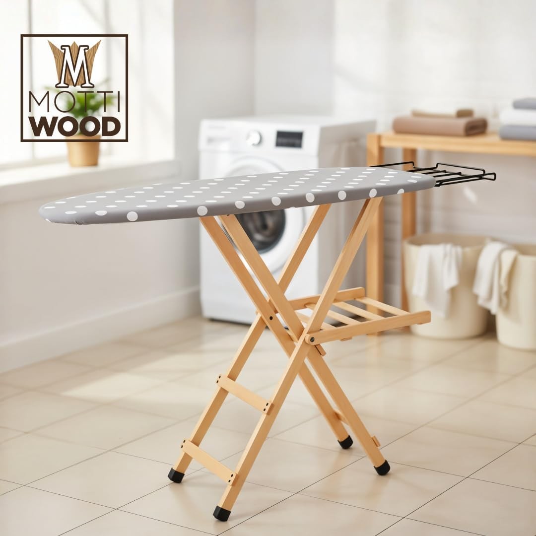 Extra Large Wooden Ironing Board Adjustable Height Foldable Breathable 143cm