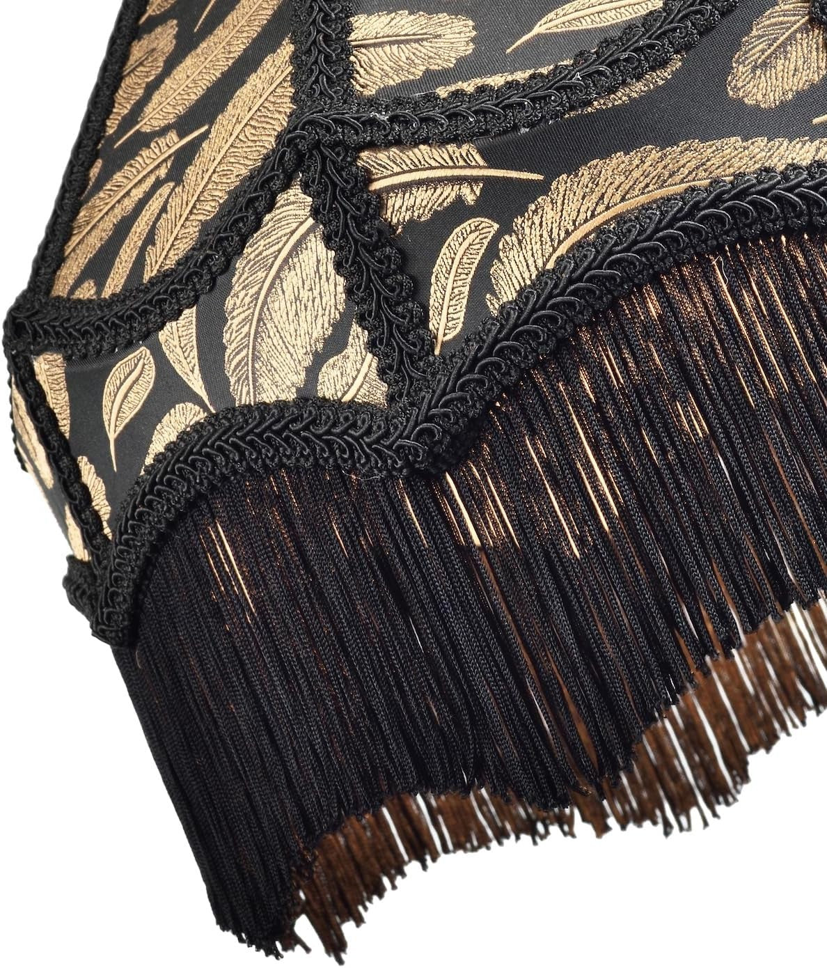 Victorian Empire Lampshade Black Jacquard Gold Leaf Tassel 30cm