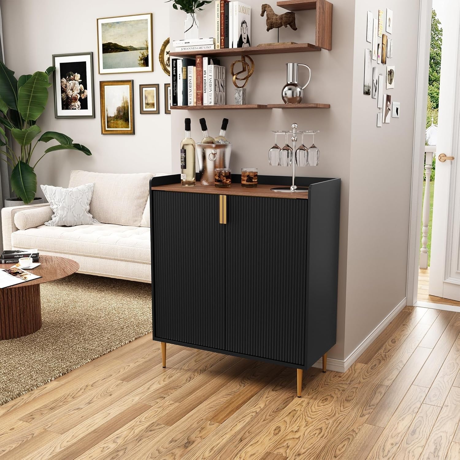 Modern Drinks Cabinet with Wine Rack & Glass Holders – 9 Bottle Sideboard