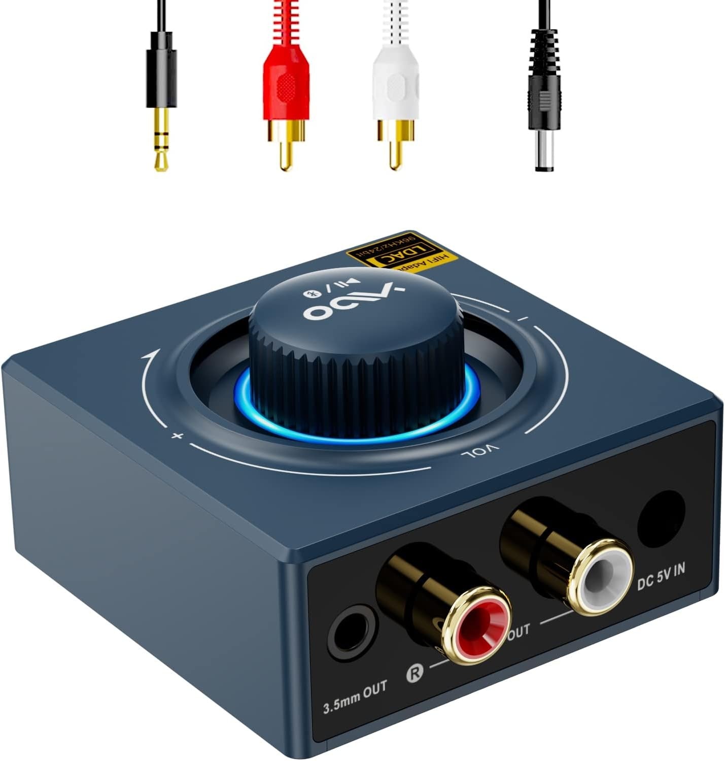 Bluetooth 5.2 HiFi Receiver Black LDAC aptX Long Range RCA 3.5mm
