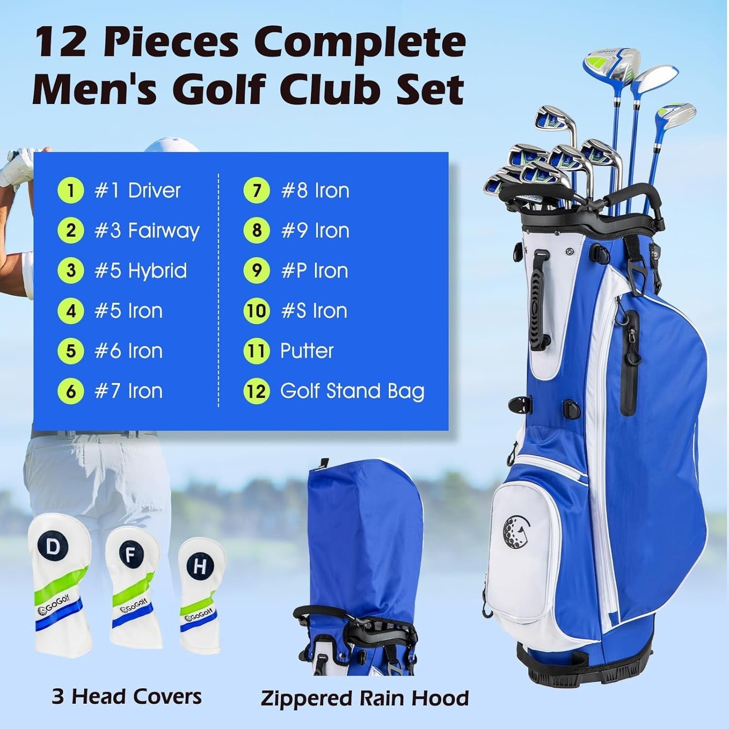 Right Hand Golf Club Set 12pc Woods Irons Wedges Putter Stand Bag