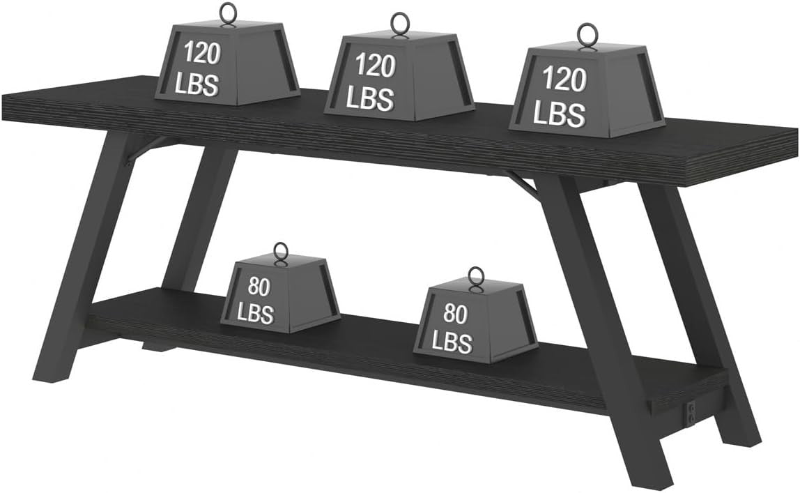 Modern Black Oak Entryway Bench Wood Metal Storage Shoe Rack 47in