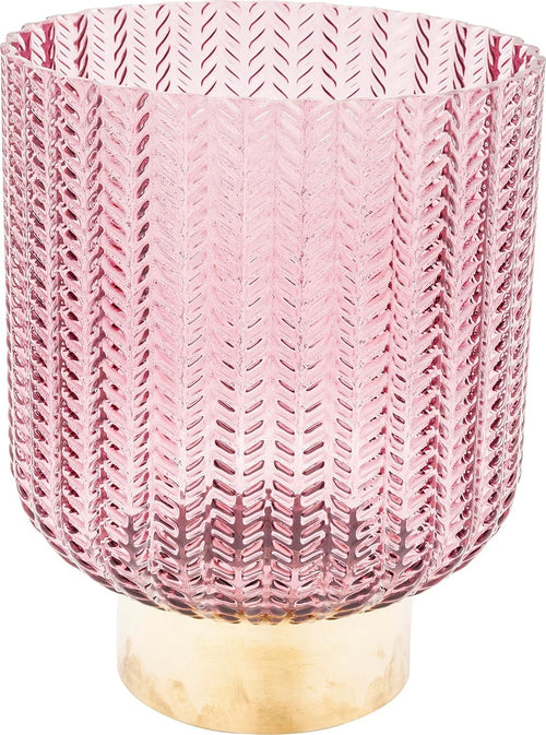 Pink Glass Flower Vase Textured Round Gold Base Modern Table Decor 24cm
