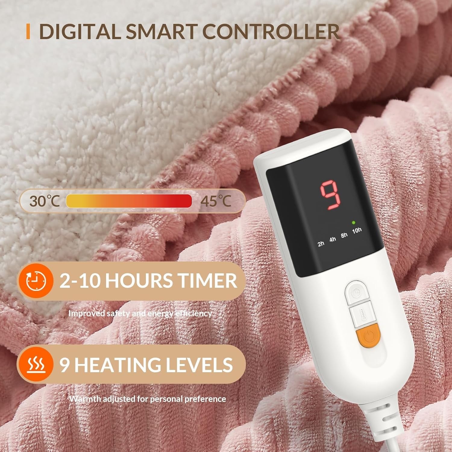 Electric Heated Throw Blanket 160x130cm Fast Heat Timer Sherpa