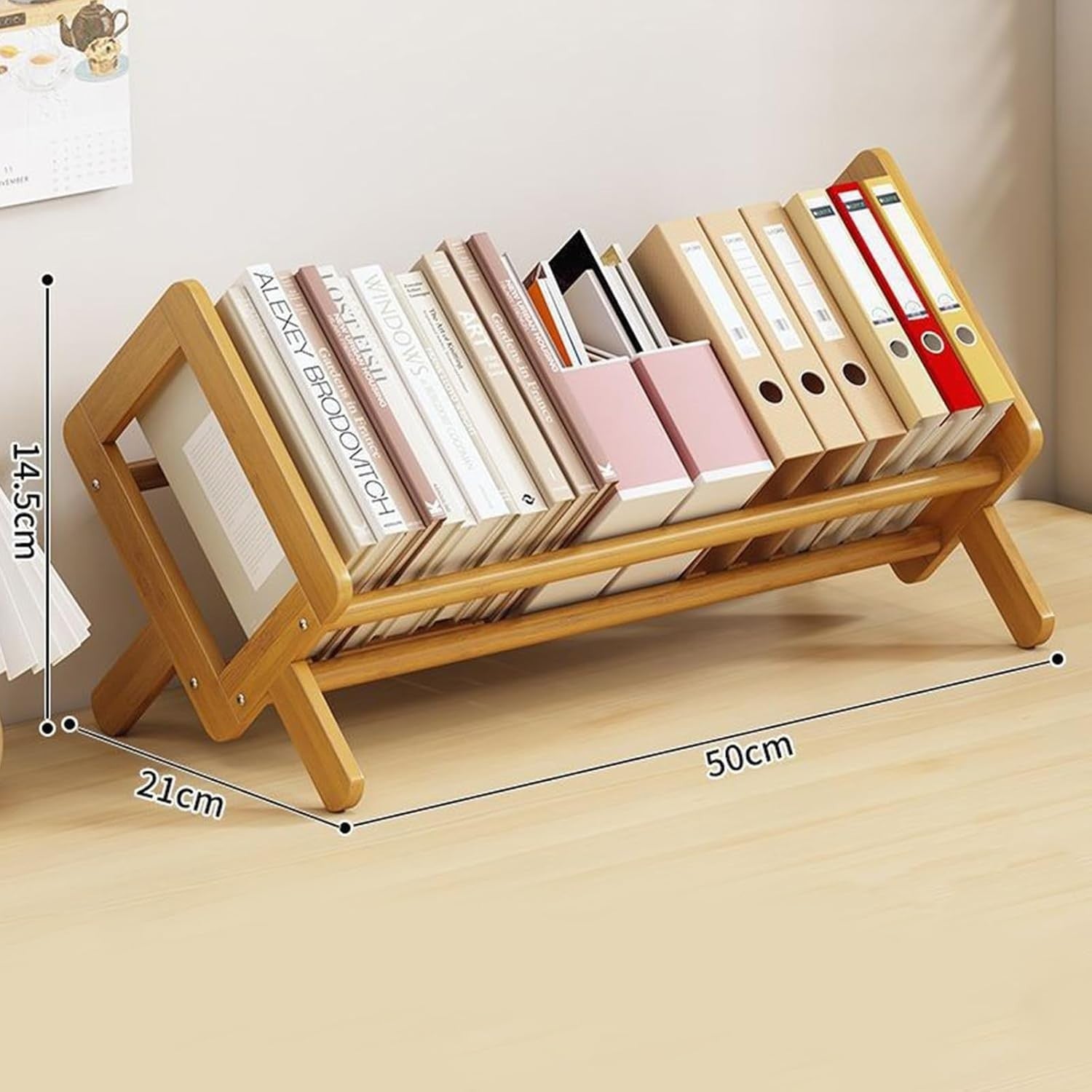 Wooden Desktop Tilting Bookcase Shelf – Bamboo Organizer for Books & Magazines