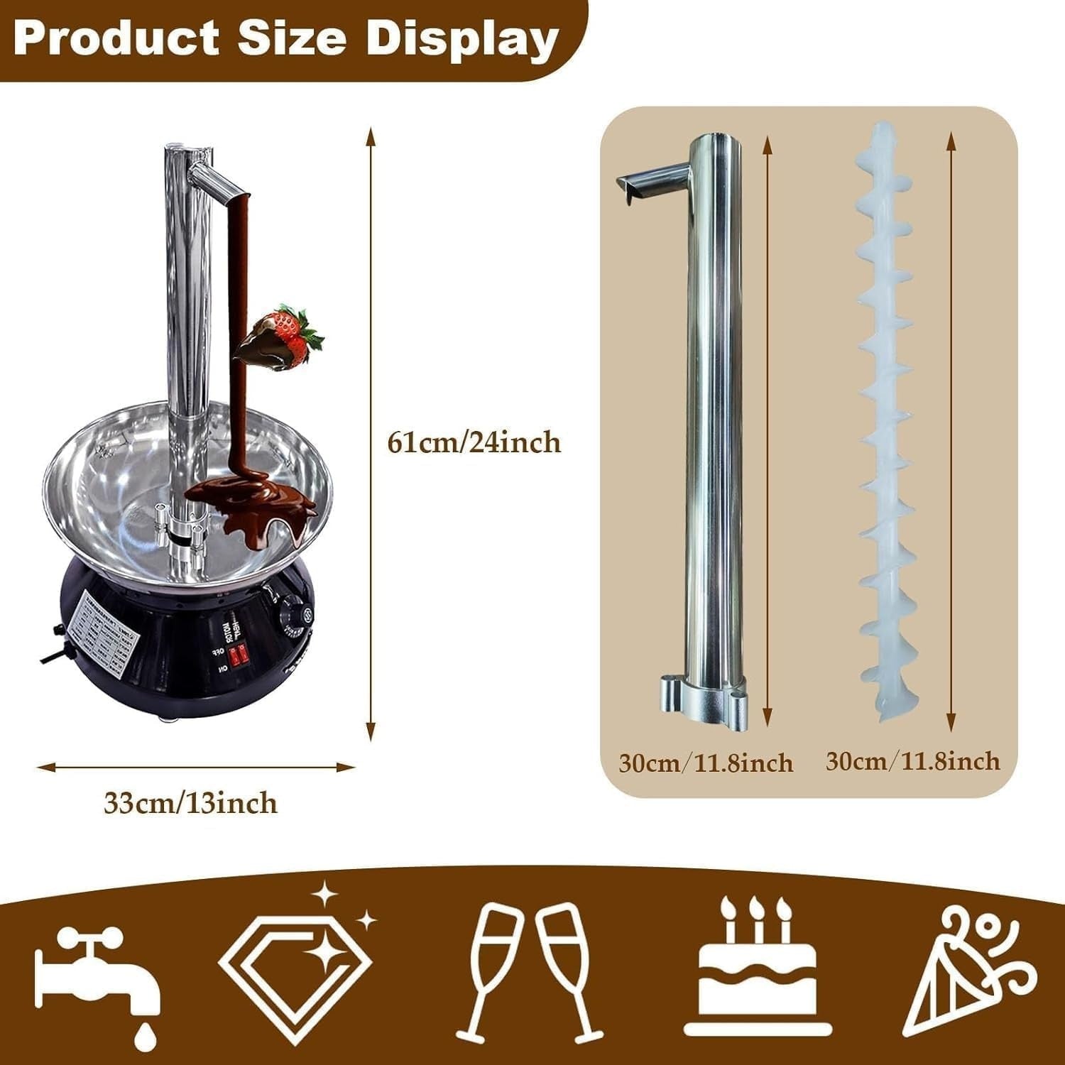 Chocolate Fountain Machine Adjustable Temp Fondue Dessert Party Tower