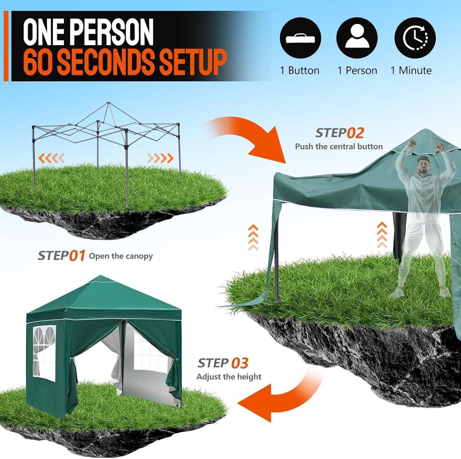 3x3M Green Pop Up Gazebo with 4 Removable Sidewalls Waterproof Outdoor Tent